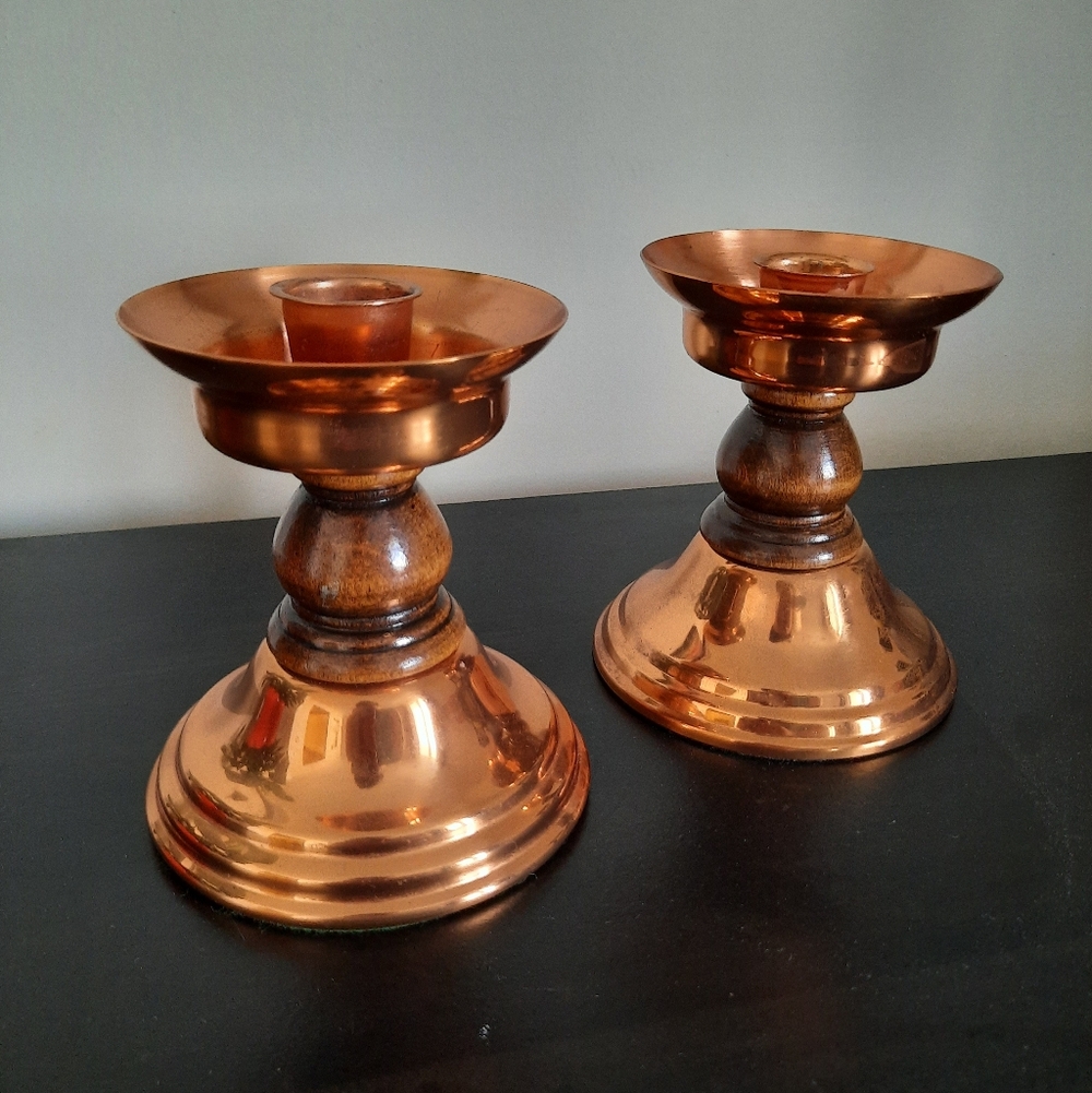Vintage Coppercraft Guild Copper & Wood Candlestick Holders - Picture 3 of 10